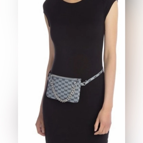 Michael Kors Women’s Grey MK Logo With Silver Hardware Waist Pack Fanny Pack XL - Picture 2 of 14